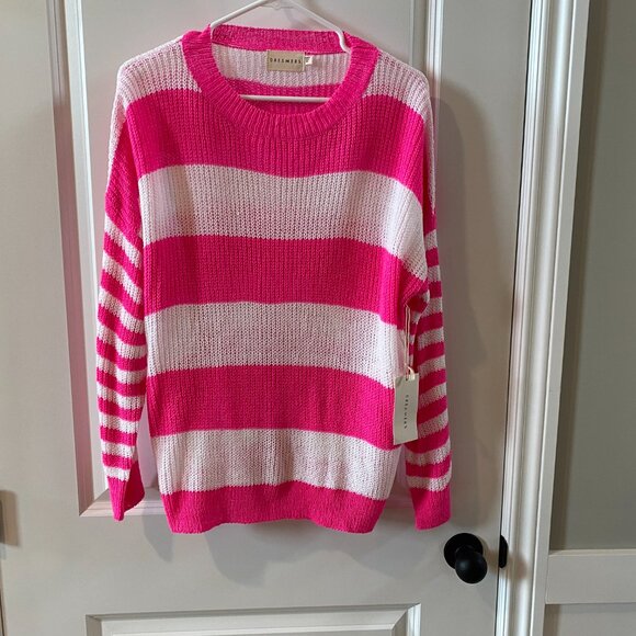 Dreamers Bright Pink and White Striped Sweater Size M/L NWT - Picture 3 of 10
